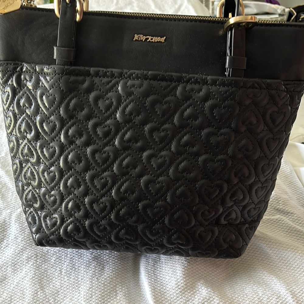 Betsey Johnson Black Quilted Heart Tote Bag